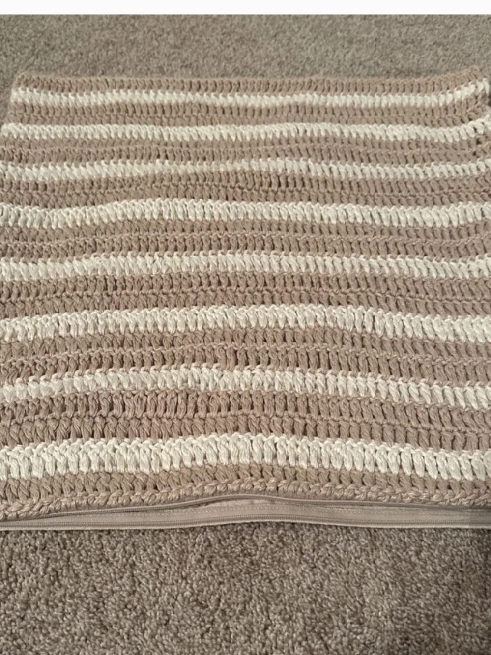 West Elm Beige and Cream Striped Linen Crochet Pillow Covers Set of 2 20x20